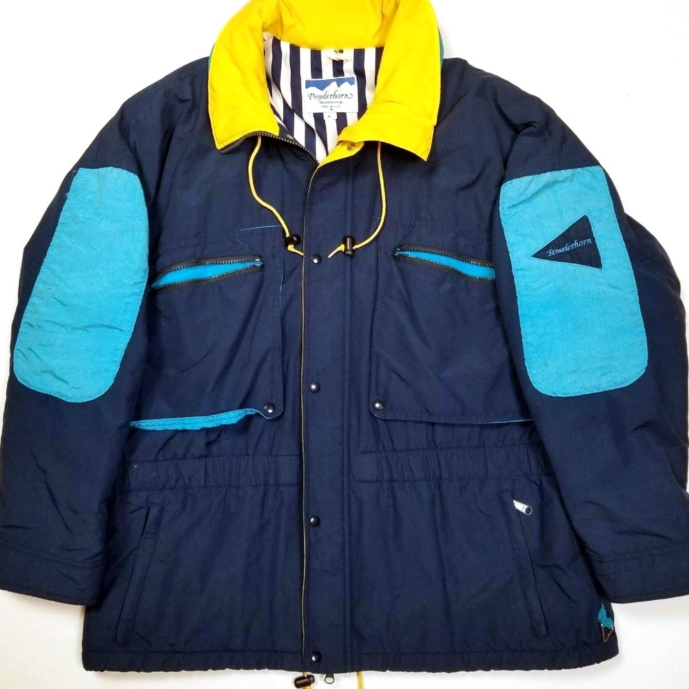 80s Powderhorn Mens Ski Jacket Coat Color Block L